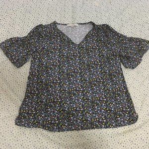 Loft flutter floral blouse with bell sleeves